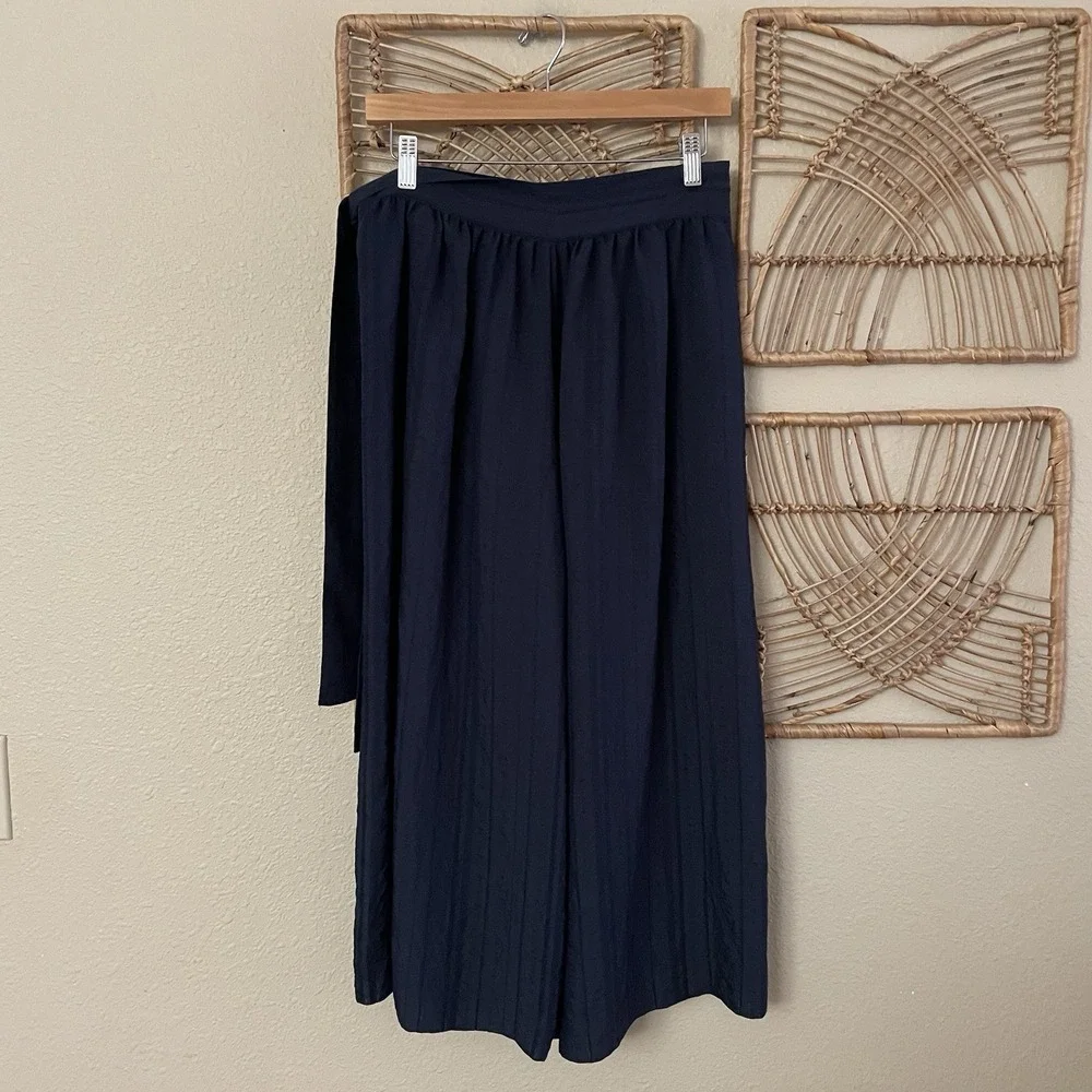 VINCE‎ Navy Pleated Side Tie Culottes Wide Leg Pants Hematite Blue Sz 4 $265 B37 - Picture 5 of 12